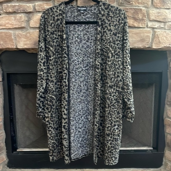I. N. Studio black and brown cardigan with side slits. Size 1X - Picture 1 of 8